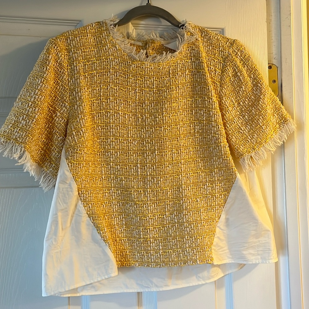 Anthropologie Maeve Yellow and Cream S/L Top